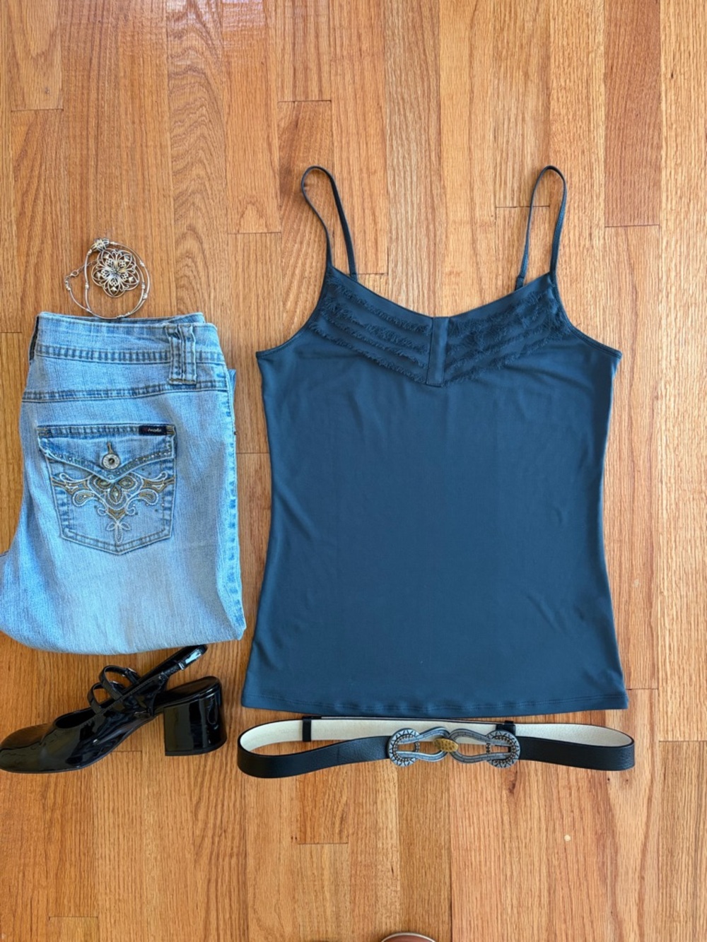 Y2K Blue Gray Slim Fit Camisole Tank Top
